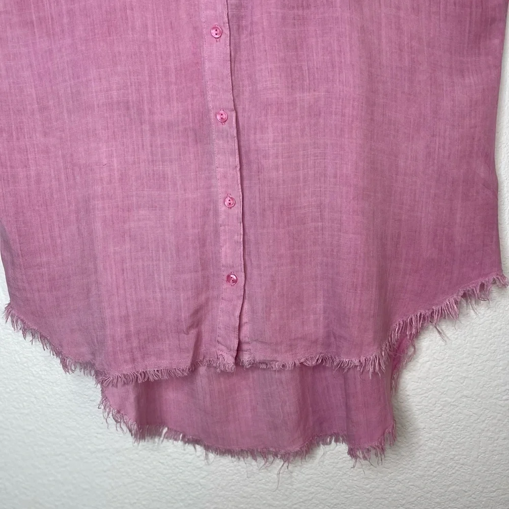 Umgee Pink Button Down Short Cuffed Sleeve Hi Low Raw Hem Lightweight Size Md - Picture 6 of 13